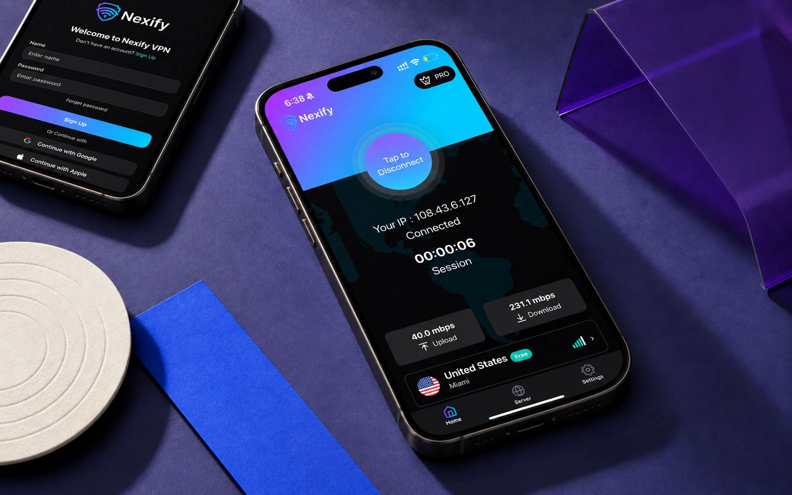 Nexify VPN mobile app screens